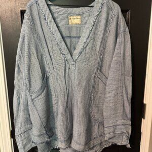 NWOT Free People Womens Oversized Striped Tunic Blue White Medium